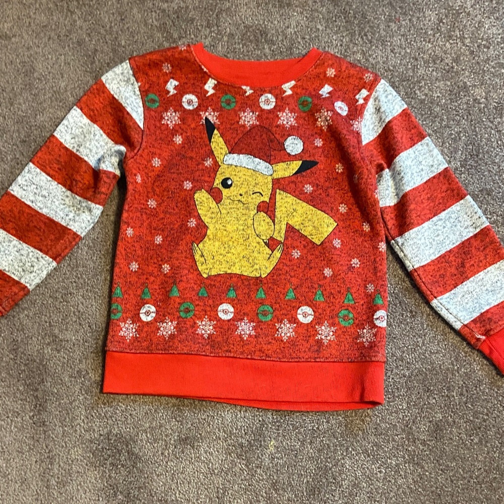 Pokemon Holiday Christmas Sweater Kids Small Pikachu Santa Hat Nickelodeon